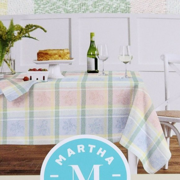 Martha Stewart Jacquard Easter Tablecloth Flowers and Plaids Pastel Color 60x84 - Picture 13 of 16